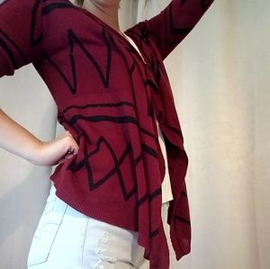 Maroon Aztec Pattern Cardigan.